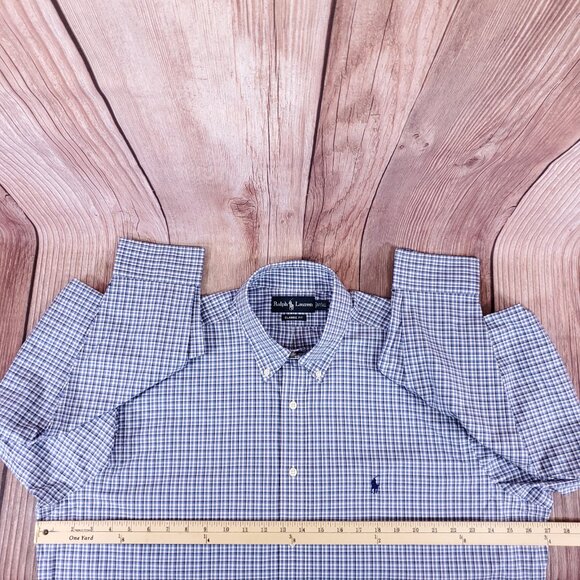 Ralph Lauren Shirt Mens 17 XL Classic Fit Blue Gingham Plaid Button Down Shirt - Picture 15 of 16
